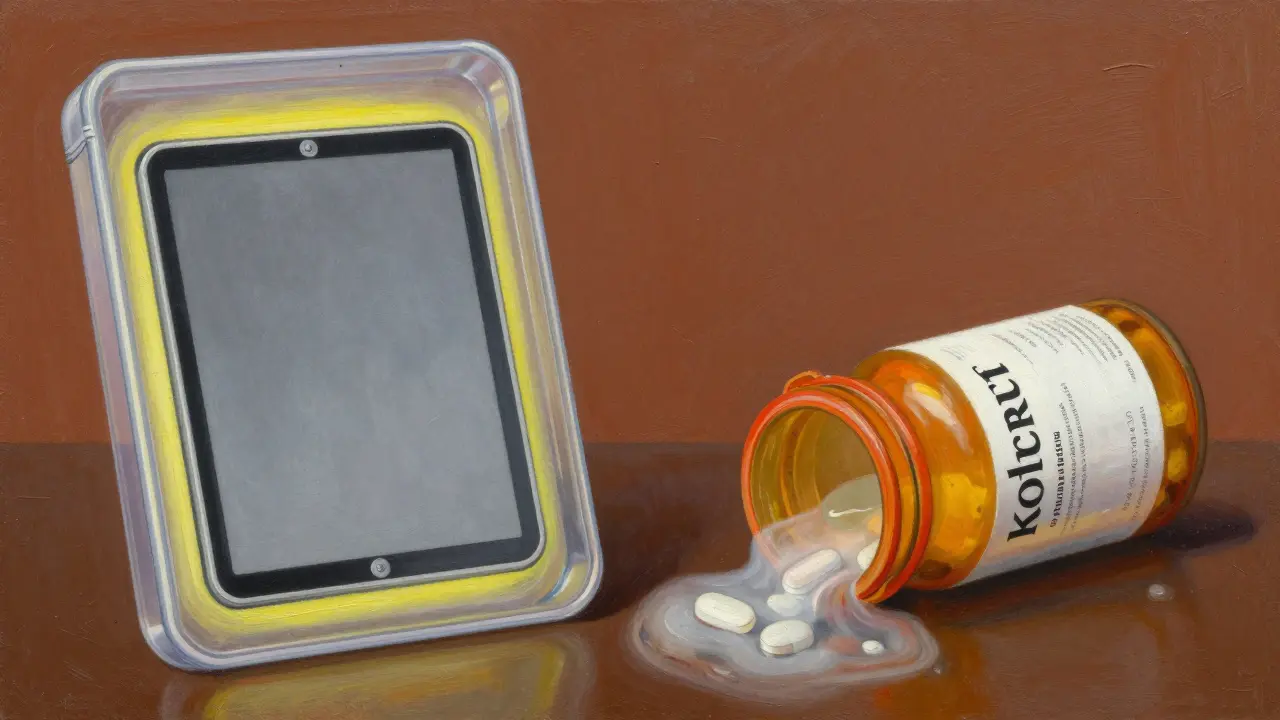 Comparison between a stable pill and a degraded liquid medicine bottle