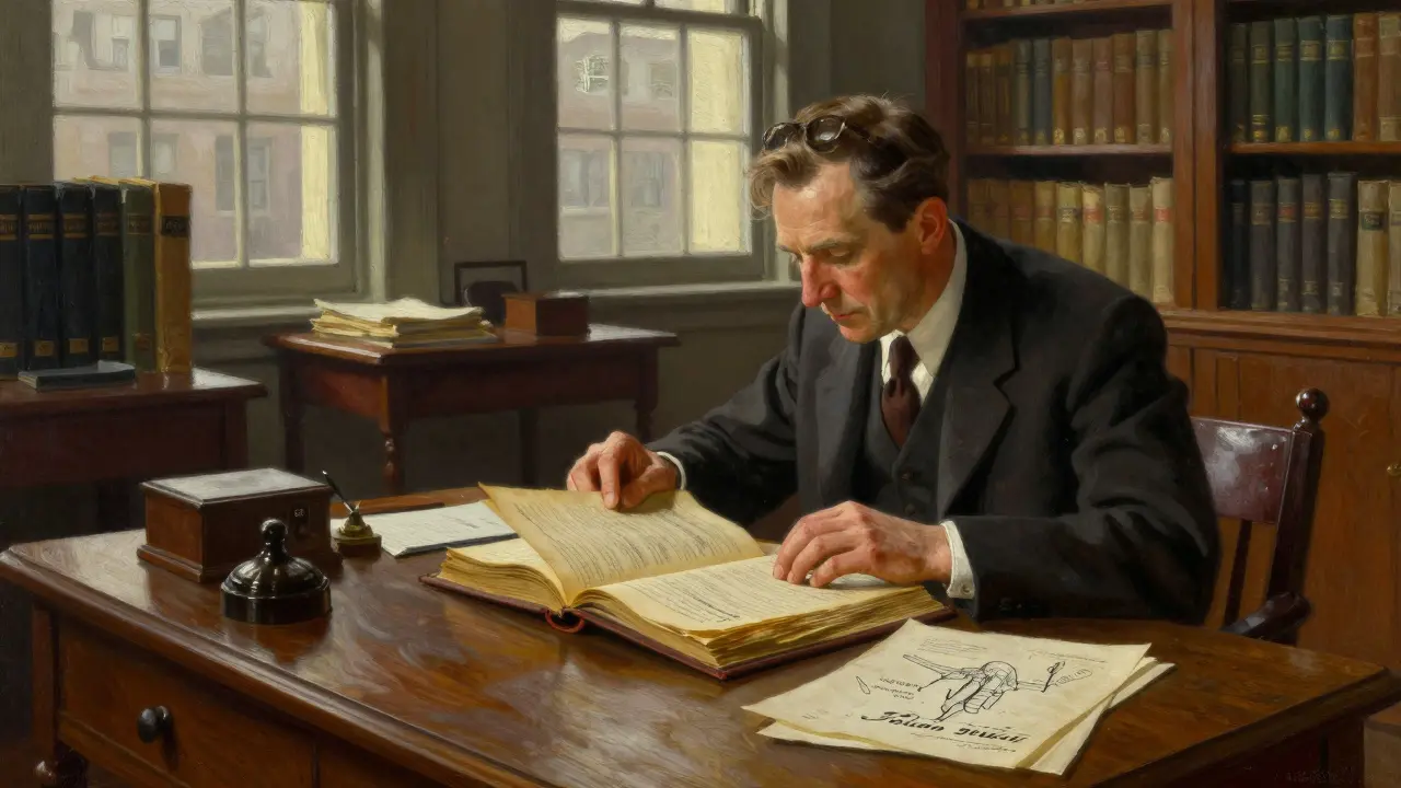 Scholar reviewing early 20th-century food and drug records at the National Archives