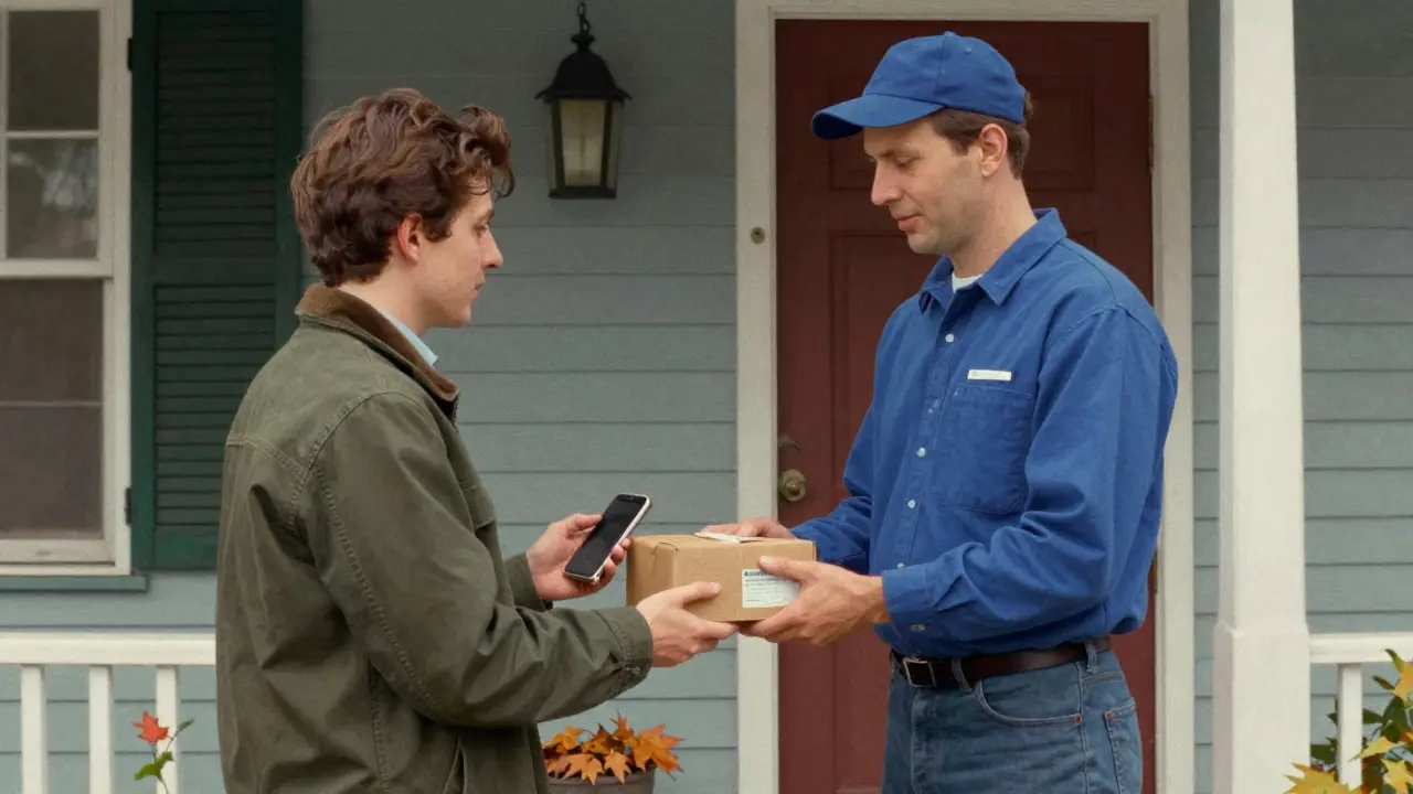 Customer receiving medicine package at door