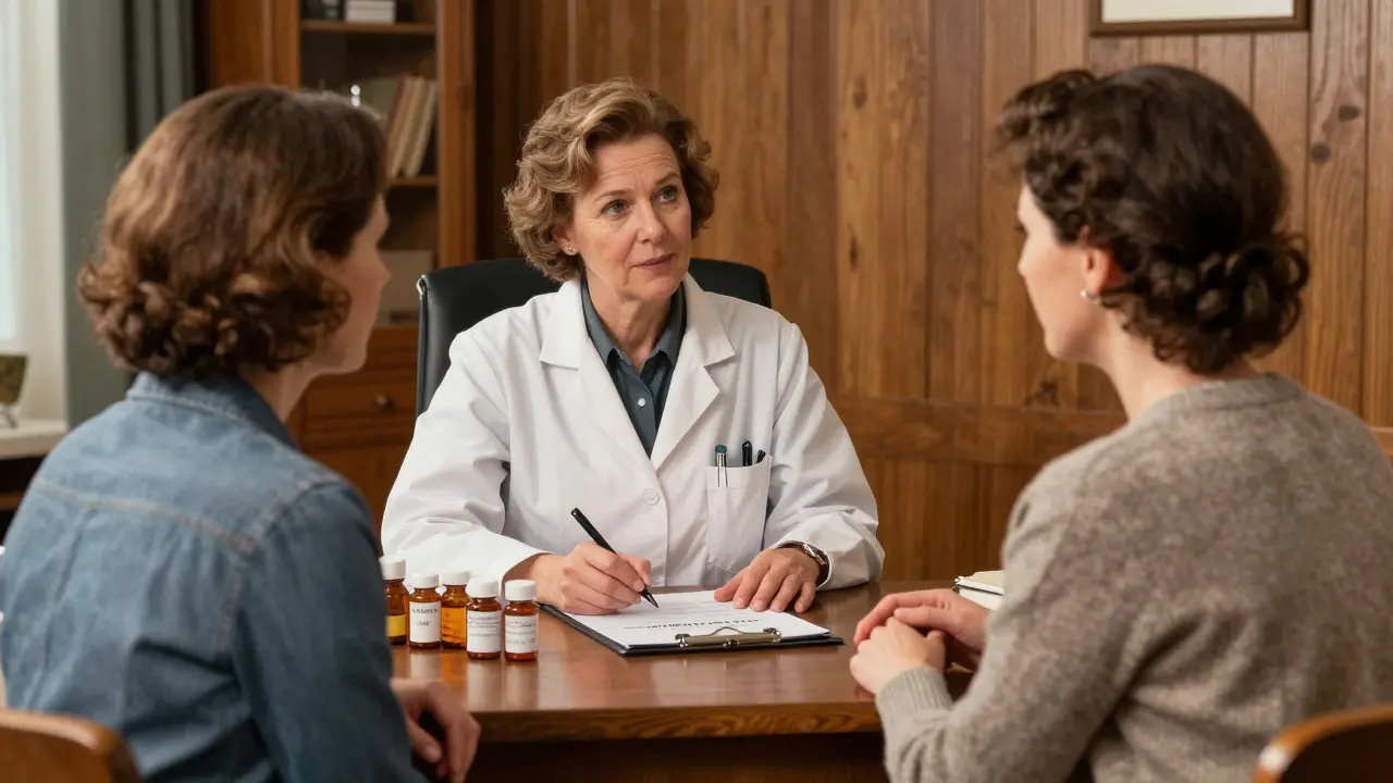 Doctor discussing medication safety with pregnant patient