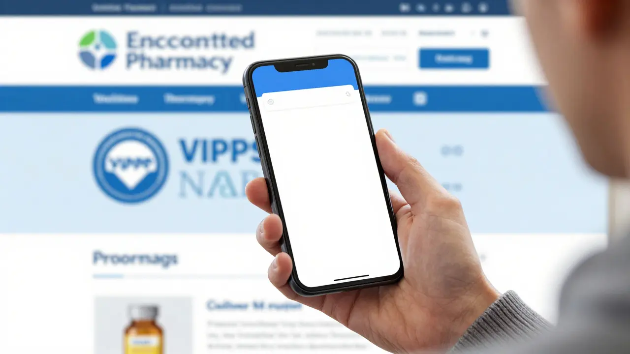 Hand using smartphone app to find safe medication discounts