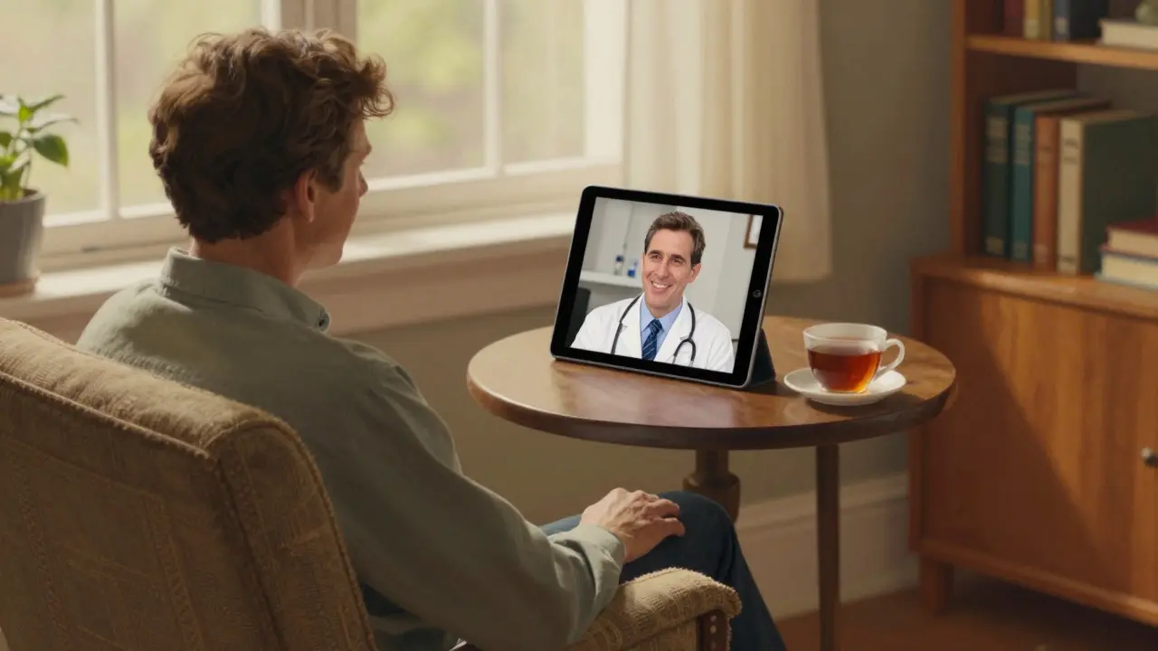 Patient having a telehealth video consultation for prescription