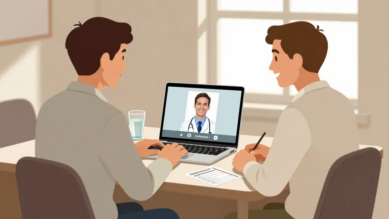 Person consulting doctor via laptop at home