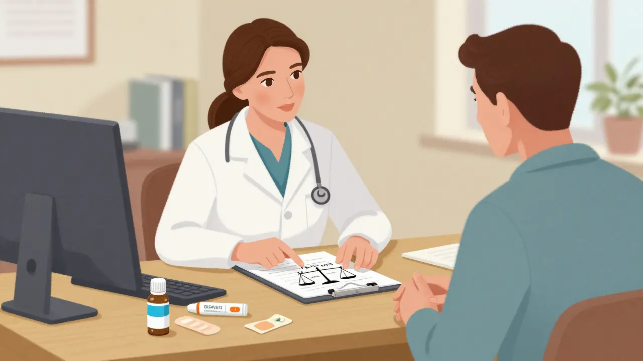 Doctor discussing HRT risks and benefits with a patient
