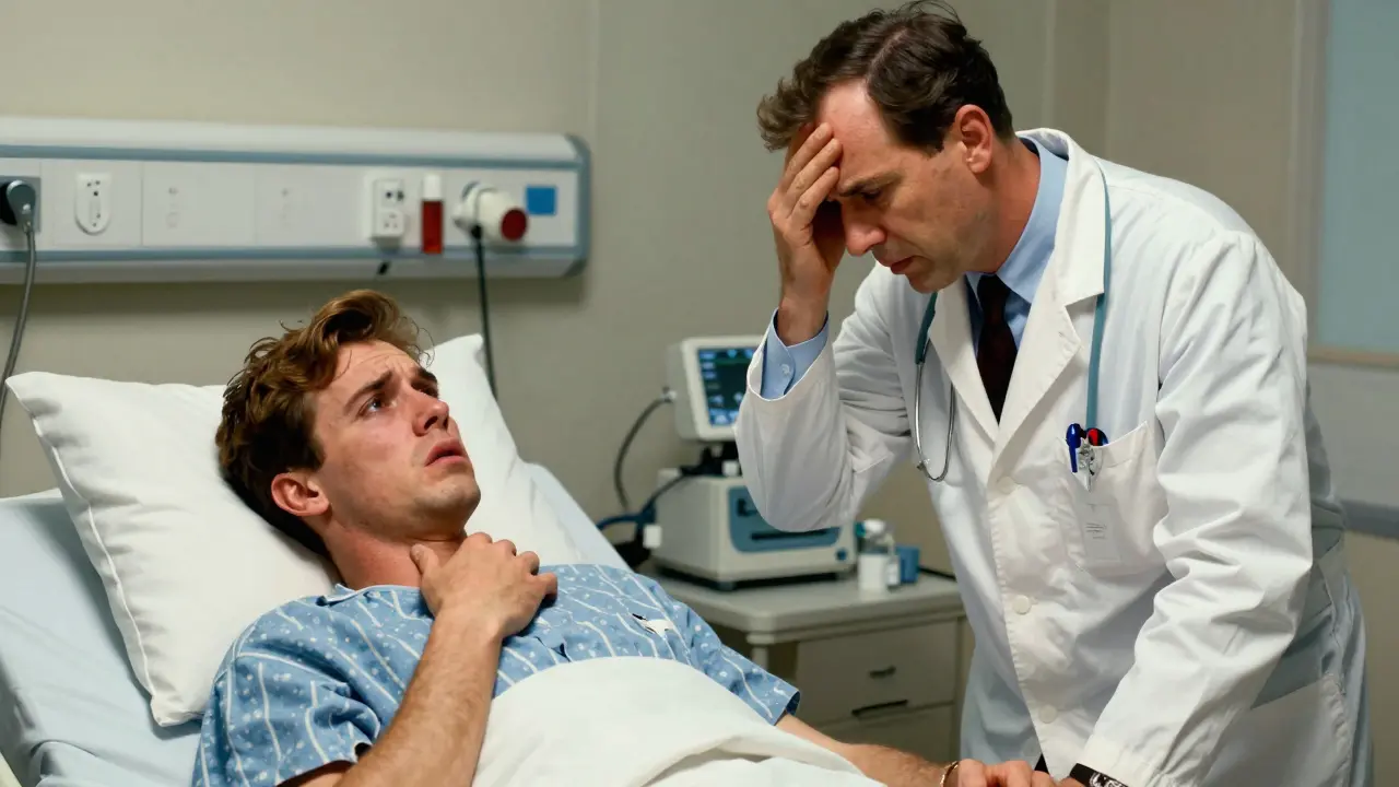 Doctor explaining ineffective allergy treatment in ER