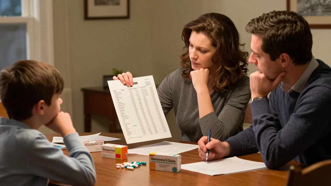 Family comparing drug prices from different online pharmacies