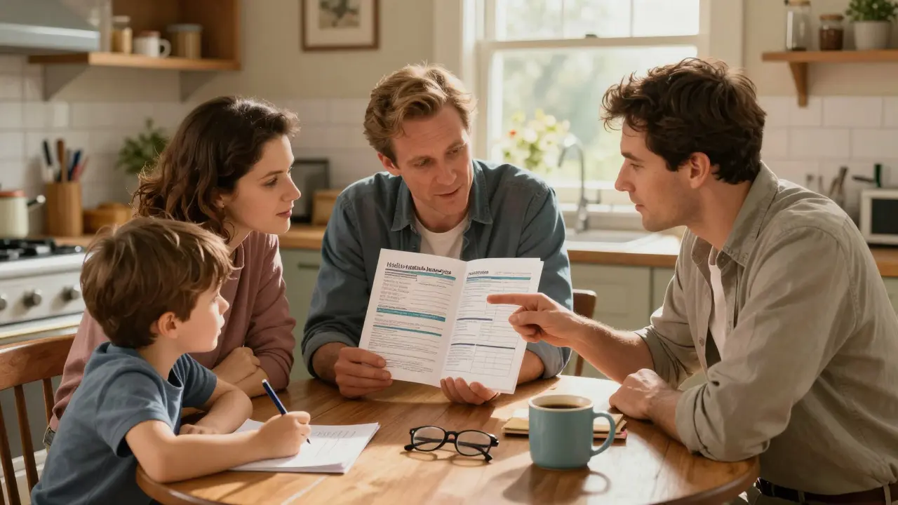 Family reviewing health insurance formulary at home