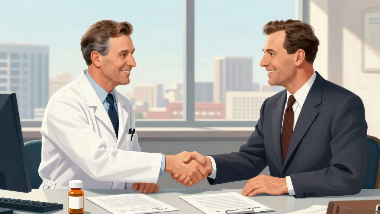 Researcher and lawyer discussing patent extensions