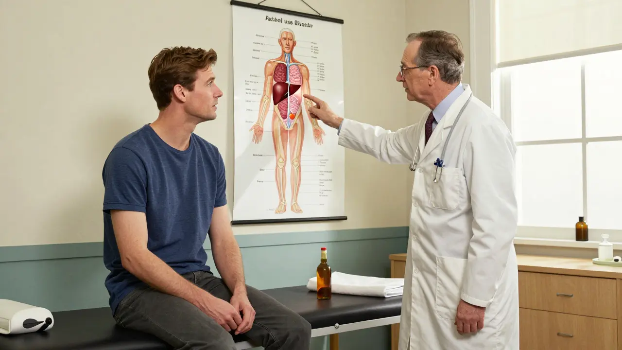 Doctor explaining health risks of alcohol to a patient
