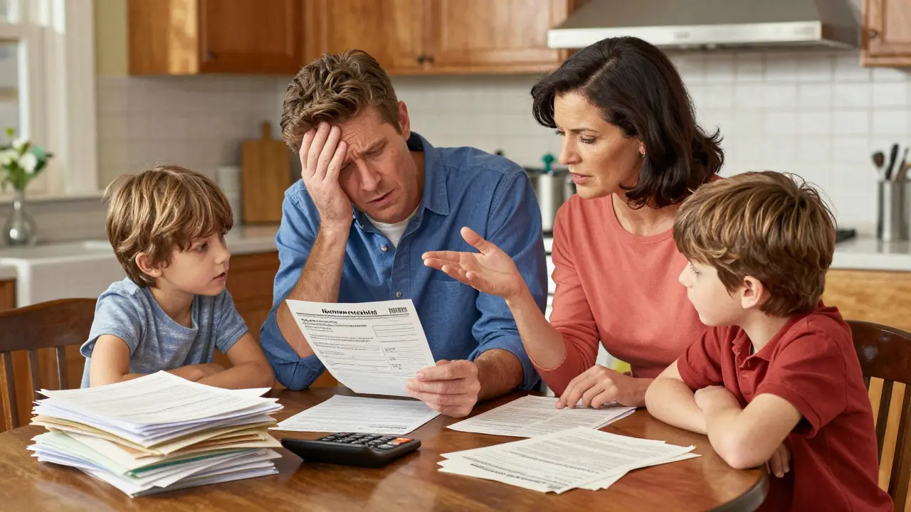 Family dealing with medical insurance bills