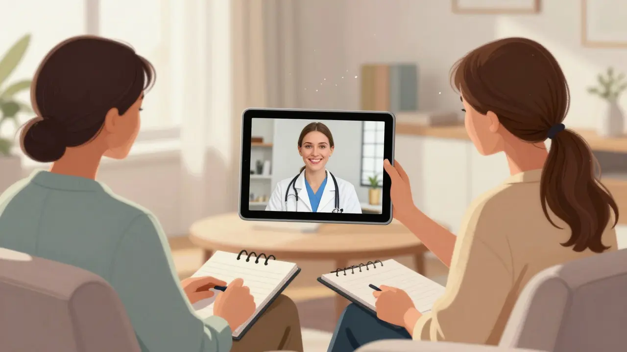 Patient having a video telehealth consultation with a doctor on a tablet.