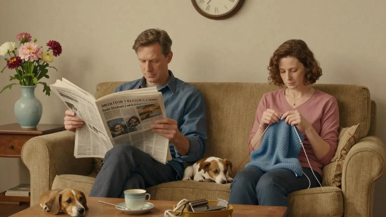 Relaxed family enjoying a peaceful day at home, symbolizing mental wellness