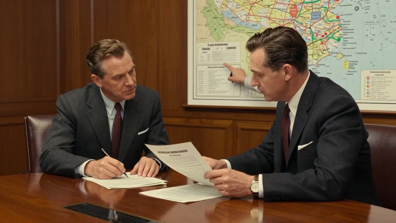 Corporate executives discussing generic drug strategy in a boardroom