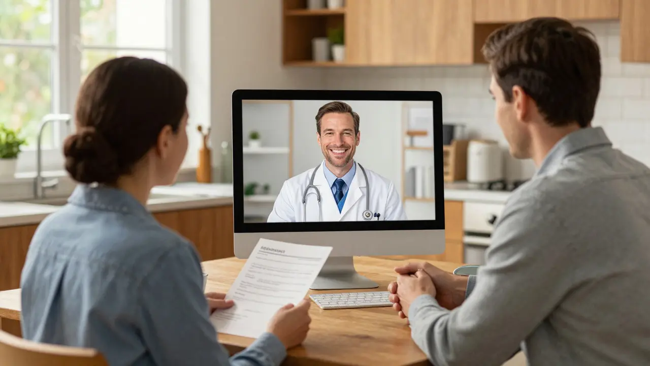 Patient consulting doctor via video call for affordable medicine